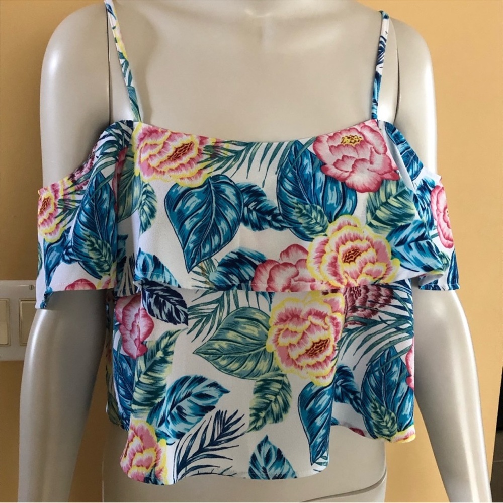 H&M Divided Floral Print Cold Shoulder Top - Size 8 - NWOT - Picture 7 of 12